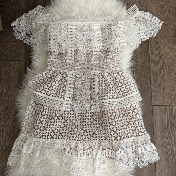 Self Portrait Off The Shoulder Guipure Lace Mini Dress - Picture 11 of 13